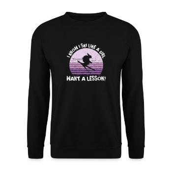 Je sais que je skie comme une fille veut une leçon, ski - Sweat-shirt Unisexe - noir - Devant - Alina (178cm) & Michal (187cm)