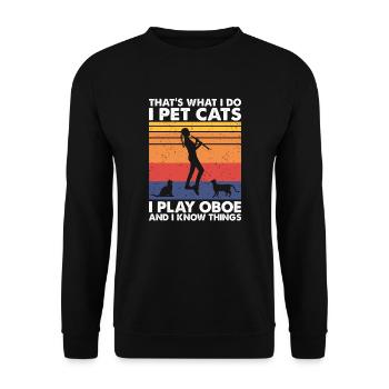 That's What Do Pet Cats Play Oboe & Know Things - Unisex Sweatshirt - black - Front - Alina (178cm) & Michal (187cm)