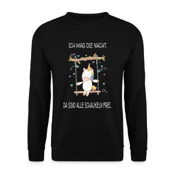 Lustiges Schaukel-Einhorn - Unisex Pullover - Schwarz - Vorne - Alina (178cm) & Michal (187cm)