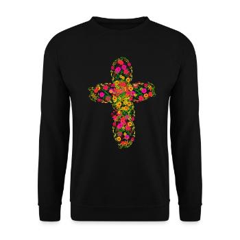 Ein Kreuz aus Sommerblumen Religion Jesus Gott - Unisex Pullover - Schwarz - Vorne - Alina (178cm) & Michal (187cm)