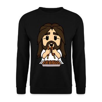 Jesus liebt Corndogs - Unisex Pullover - Schwarz - Vorne - Alina (178cm) & Michal (187cm)