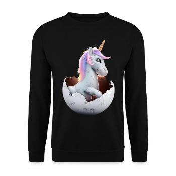 Baby Einhorn schlüpft aus Ei - Unisex Pullover - Schwarz - Vorne - Alina (178cm) & Michal (187cm)