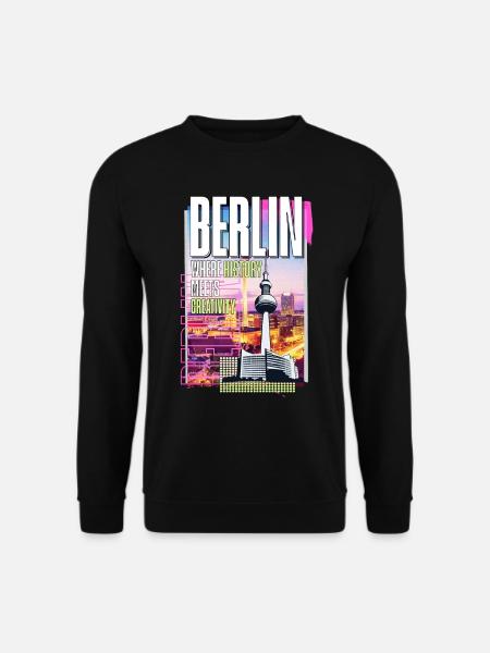 Berlin Skyline Fernsehturm Deutschland Stadt Bunt - Unisex Pullover - Schwarz