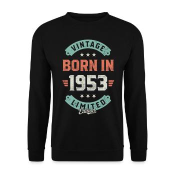 Vintage born in 1953 - Unisex Pullover - Schwarz - Vorne - Alina (178cm) & Michal (187cm)