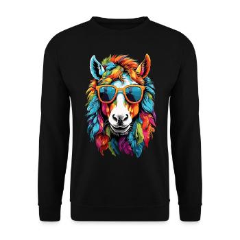 Pferd Pony Regenbogen flauschig süß Sonnenbrille - Unisex Pullover - Schwarz - Vorne - Alina (178cm) & Michal (187cm)
