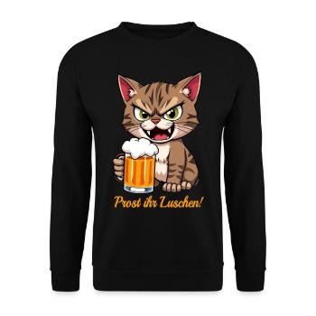 Bier Katze Prost ihr Luschen Fest Männer Oktober - Unisex Pullover - Schwarz - Vorne - Alina (178cm) & Michal (187cm)