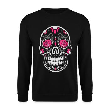 Totenkopf, Totenschädel, sugar skull - Unisex Pullover - Schwarz - Vorne - Alina (178cm) & Michal (187cm)