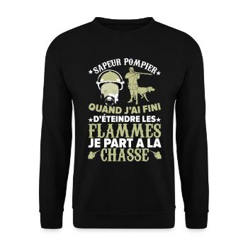 Sapeur pompier qui part à la chasse éteins flammes - Sweat-shirt Unisexe - noir - Devant - Alina (178cm) & Michal (187cm)