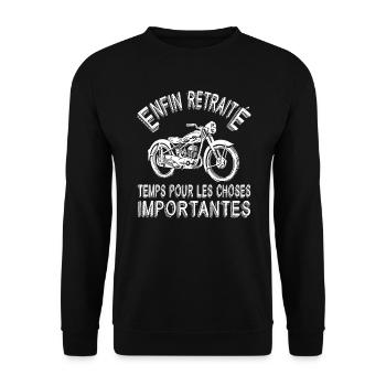 Retraite Motard - Enfin Retraité - Sweat-shirt Unisexe - noir - Devant - Alina (178cm) & Michal (187cm)