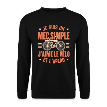 Je Suis Un Mec Simple J'aime Le Vélo Et L'apéro - Sweat-shirt Unisexe - noir - Devant - Alina (178cm) & Michal (187cm)