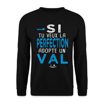 perfection adopte un Val Cadeau Valerian Valentin - Sweat-shirt Unisexe - noir - Devant - Alina (178cm) & Michal (187cm)