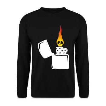 flaming skull and white lighter - Unisex Sweatshirt - black - Front - Alina (178cm) & Michal (187cm)