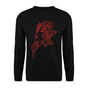 Die Dame und die Rose (rot) - Unisex Pullover - Schwarz - Vorne - Alina (178cm) & Michal (187cm)