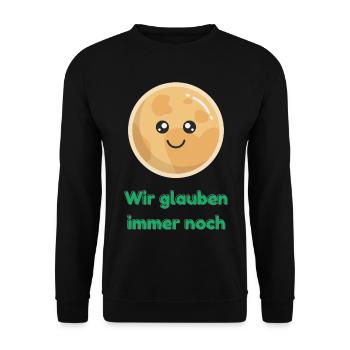 Wir glauben immer noch mit Pluto - Unisex Pullover - Schwarz - Vorne - Alina (178cm) & Michal (187cm)