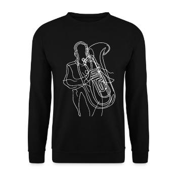 Tubaspieler Line Art - Unisex Pullover - Schwarz - Vorne - Alina (178cm) & Michal (187cm)