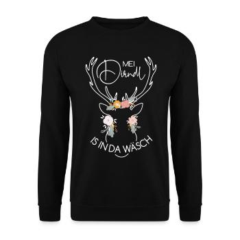 Feenhaftes Rentier mit Blumenkranz Trachtenshirt - Unisex Pullover - Schwarz - Vorne - Alina (178cm) & Michal (187cm)