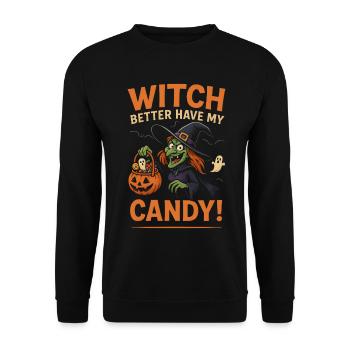 T-shirt Sorcière d'Halloween : Sorcière meilleure avec mes bonbons - Sweat-shirt Unisexe - noir - Devant - Alina (178cm) & Michal (187cm)