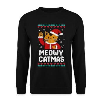 Meowy Catmas - Unisex Pullover - Schwarz - Vorne - Alina (178cm) & Michal (187cm)