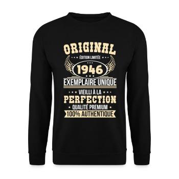 1946 – Einzigartiges Exemplar – Premiumqualität - Unisex Pullover - Schwarz - Vorne - Alina (178cm) & Michal (187cm)