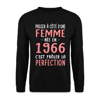 Born in 1966 – Coming close to perfection - Unisex Sweatshirt - black - Front - Alina (178cm) & Michal (187cm)