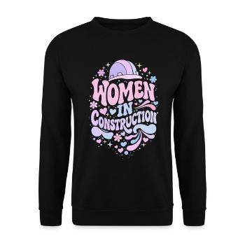 Frauen im Bauwesen – Pastell Retro - Unisex Pullover - Schwarz - Vorne - Alina (178cm) & Michal (187cm)