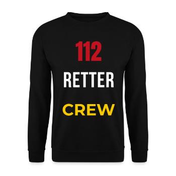 112 Retter Crew – Feuerwehr & Blaulicht Team - Unisex Pullover - Schwarz - Vorne - Alina (178cm) & Michal (187cm)