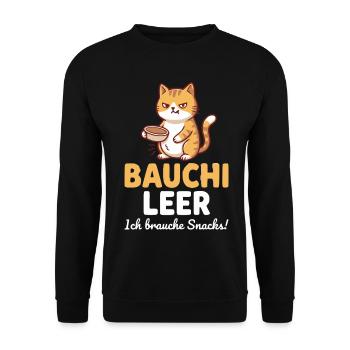 Bauchi leer Katze mit Kaffee - Unisex Pullover - Schwarz - Vorne - Alina (178cm) & Michal (187cm)