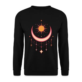 Mittsommer Sonne und Mond – Boho Symbolmotiv - Unisex Pullover - Schwarz - Vorne - Alina (178cm) & Michal (187cm)