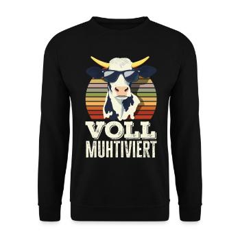 Fully Muhtived Funny Cow Saying Retro Farmer - Unisex Sweatshirt - black - Front - Alina (178cm) & Michal (187cm)