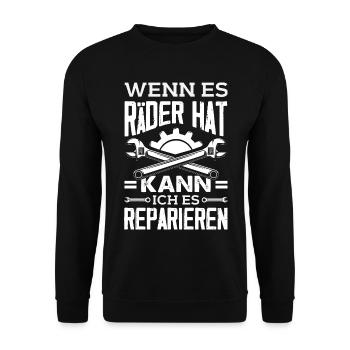 Wenn Es Räder Hat Kann Ich Es Reparieren Auto Kfz - Unisex Pullover - Schwarz - Vorne - Alina (178cm) & Michal (187cm)