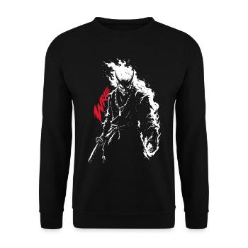 Wütender Dämonischer Flammen Oni Krieger - Unisex Pullover - Schwarz - Vorne - Alina (178cm) & Michal (187cm)