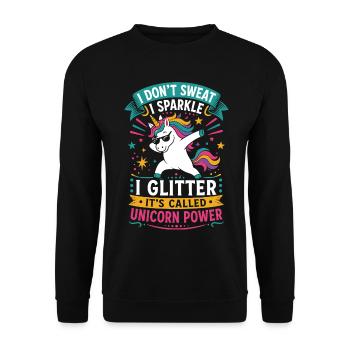 Einhorn – I Don’t Sweat, I Sparkle - Unisex Pullover - Schwarz - Vorne - Alina (178cm) & Michal (187cm)