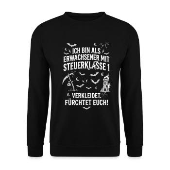 Steuerklasse 1 Fürchtet Euch Halloweenkostüm - Unisex Pullover - Schwarz - Vorne - Alina (178cm) & Michal (187cm)