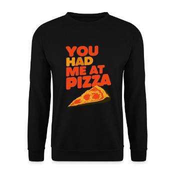 you had me at pizza - Unisex Pullover - Schwarz - Vorne - Alina (178cm) & Michal (187cm)