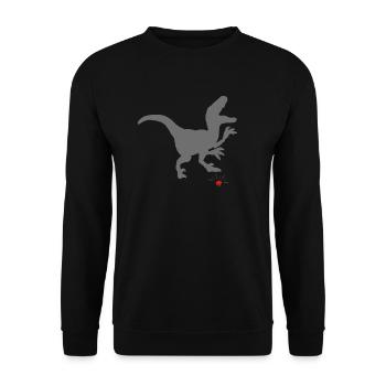 Lustiger Dinosaurier steht auf Baustein - Unisex Pullover - Schwarz - Vorne - Alina (178cm) & Michal (187cm)