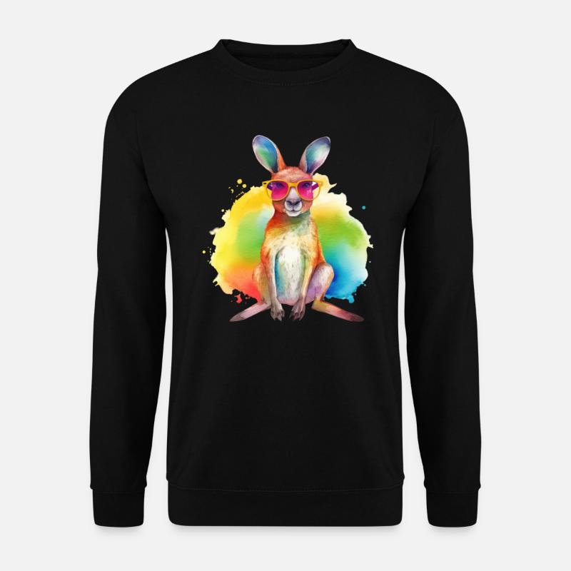 Buntes cooles Känguru mit Sonnenbrille - Unisex Pullover - Schwarz