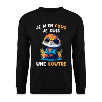 Je M'en Fous Je Suis Une Loutre Cadeau - Unisex Pullover - Schwarz - Vorne - Alina (178cm) & Michal (187cm)