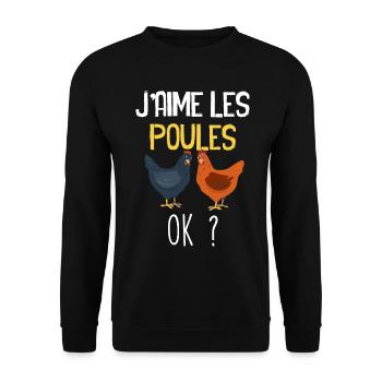 J'aime Les Poules Humour Eleveur Eleveuse - Sweat-shirt Unisexe - noir - Devant - Alina (178cm) & Michal (187cm)