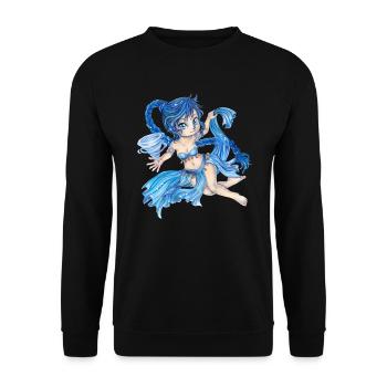 Niedlicher Chibi Luft Geist Fee Elfe im Mangastil - Unisex Pullover - Schwarz - Vorne - Alina (178cm) & Michal (187cm)