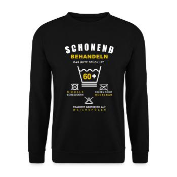 Das Gute Stück ist 60+ Design als Waschanleitung. - Unisex Pullover - Schwarz - Vorne - Alina (178cm) & Michal (187cm)