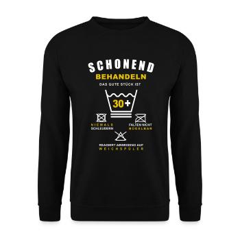 30 Geburtstag Schonend Behandeln Das Gute Stück - Unisex Pullover - Schwarz - Vorne - Alina (178cm) & Michal (187cm)