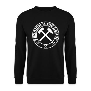 Feddich Is Die Laube Ruhrpott Schlägel Und Eisen - Unisex Pullover - Schwarz - Vorne - Alina (178cm) & Michal (187cm)