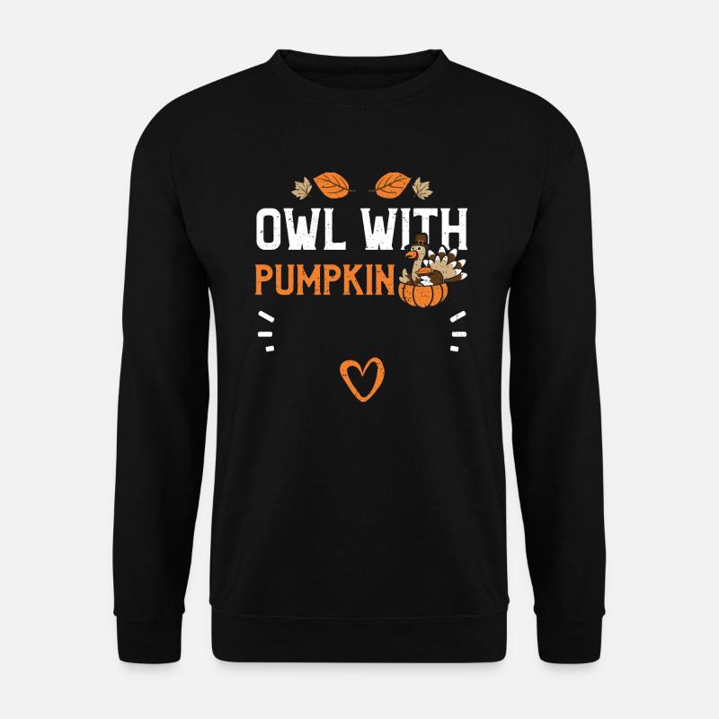 Owl With Pumpkin - Thanksgiving - Unisex Pullover - Schwarz