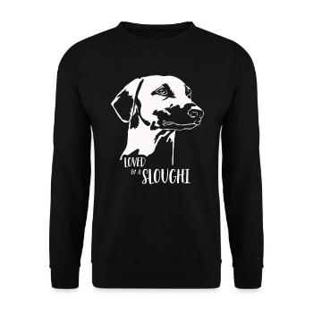 Loved by a SLOUGHI dog saying Greyhound Wilsigns - Unisex Sweatshirt - black - Front - Alina (178cm) & Michal (187cm)