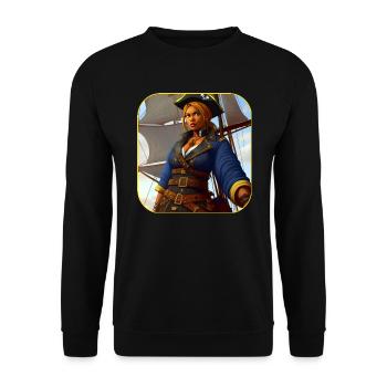 Coole Piratin im Comic Style Kapitän Steampunk - Unisex Pullover - Schwarz - Vorne - Alina (178cm) & Michal (187cm)