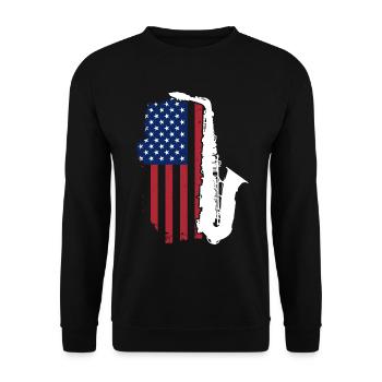 Saxophon USA Patriot - Unisex Pullover - Schwarz - Vorne - Alina (178cm) & Michal (187cm)
