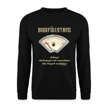 AD - Bierfüllstand Anzeige auf Reserve - Achtung - Unisex Pullover - Schwarz - Vorne - Alina (178cm) & Michal (187cm)