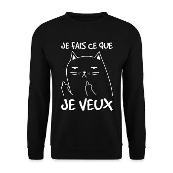 humour femme drole cadeau rigolo homme humour chat - Sweat-shirt Unisexe - noir - Devant - Alina (178cm) & Michal (187cm)