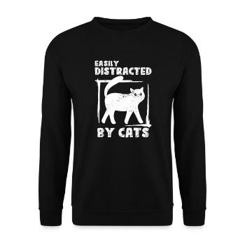 Leicht abgelenkt von Katzen | Lustige Tierliebhaber - Unisex Pullover - Schwarz - Vorne - Alina (178cm) & Michal (187cm)