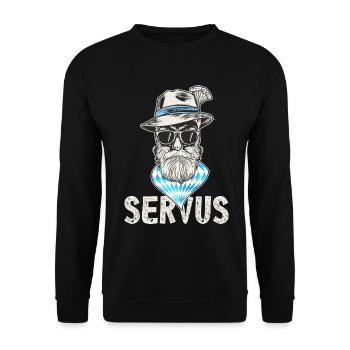 Volksfest Bayrisch Lustig Servus Hallo - Unisex Pullover - Schwarz - Vorne - Alina (178cm) & Michal (187cm)